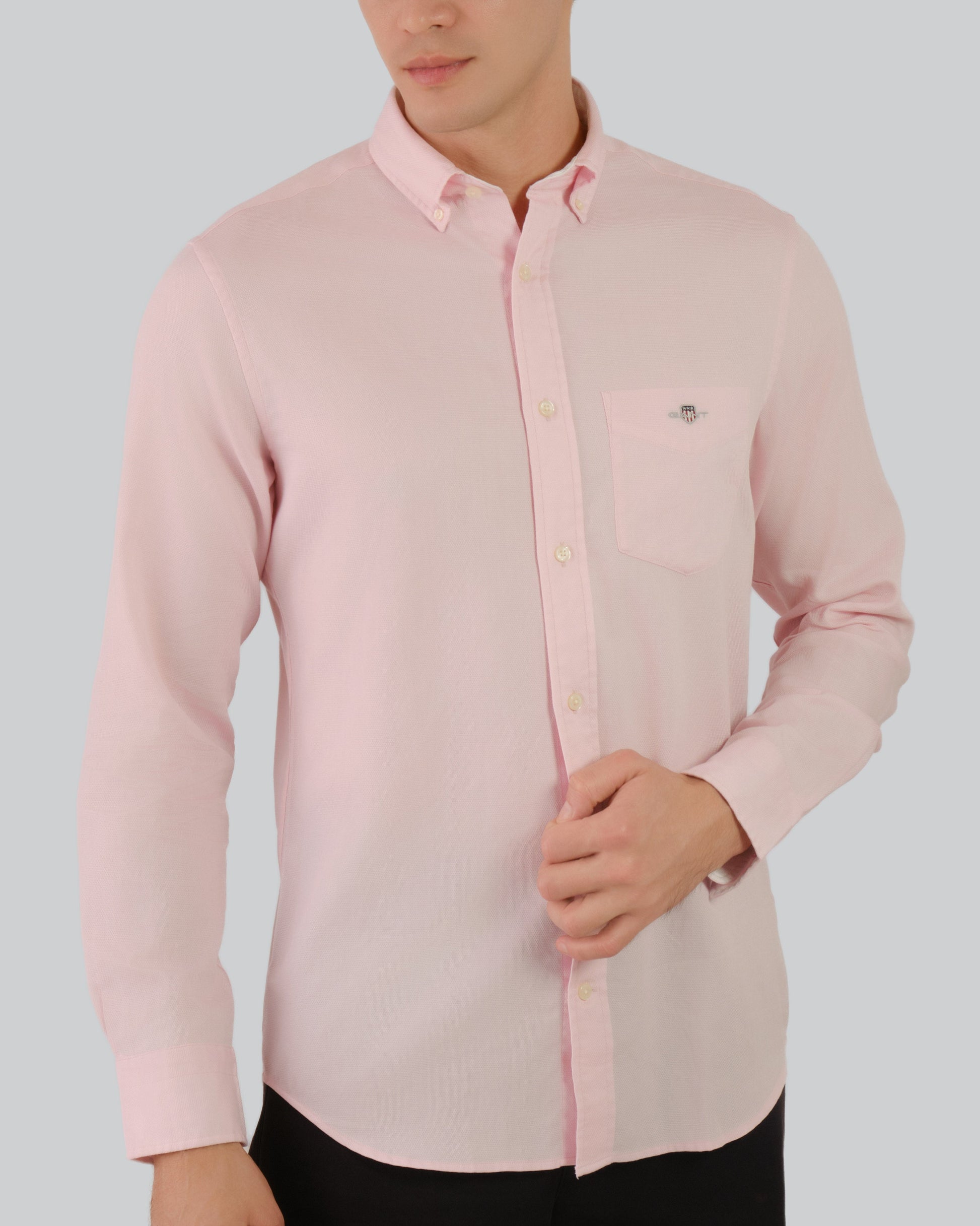 Regular Fit Honeycomb Texture Shirt Light Pink / M