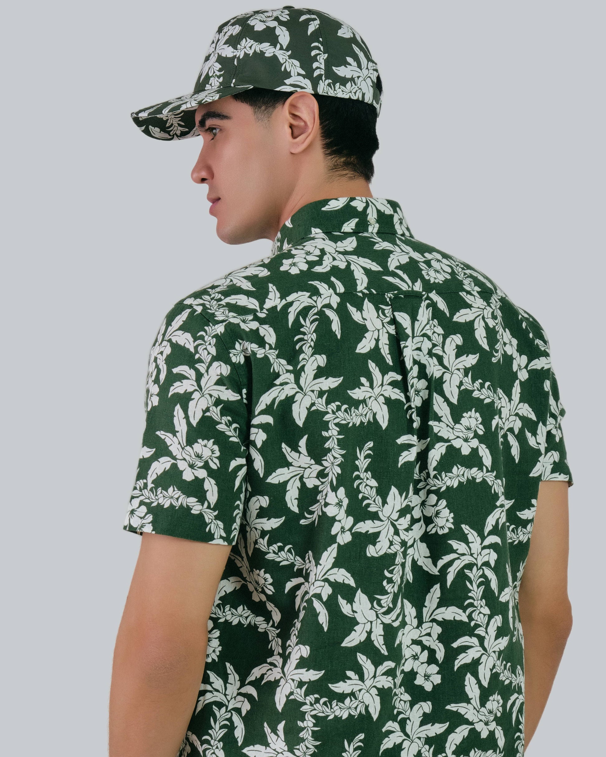 Regular Fit Cotton Linen Palm Shirt Pine Green / M