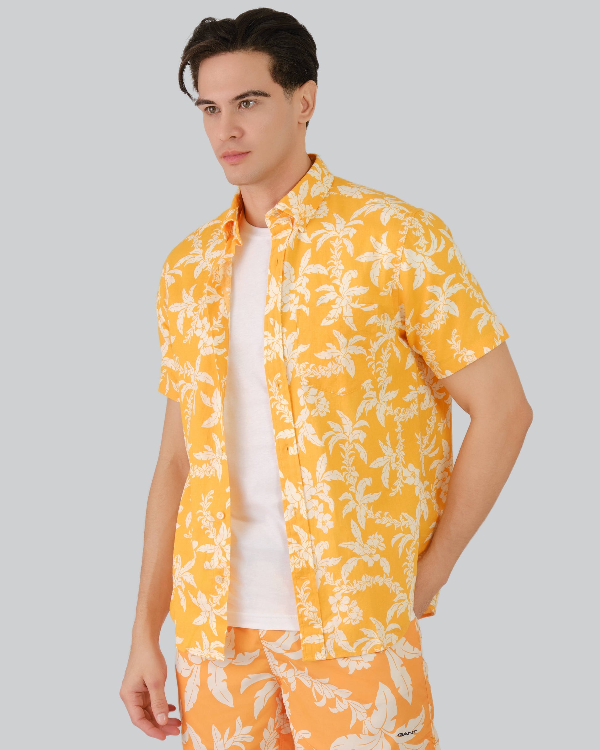 Regular Fit Cotton Linen Palm Shirt Medal Yellow / M