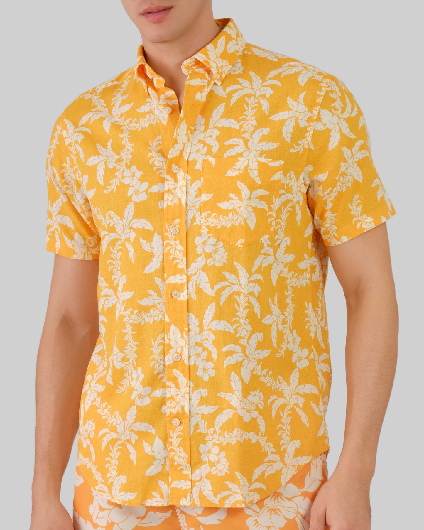 Regular Fit Cotton Linen Palm Shirt Medal Yellow / M