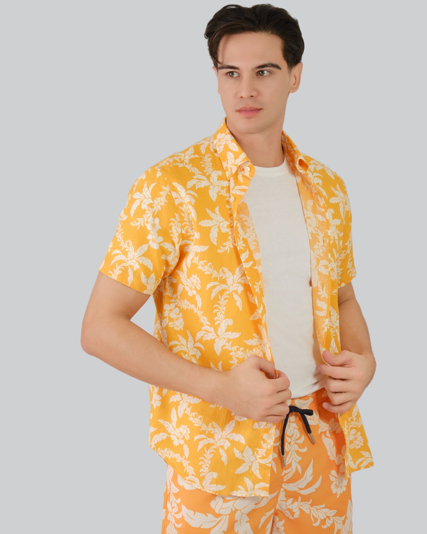 Regular Fit Cotton Linen Palm Shirt Medal Yellow / M