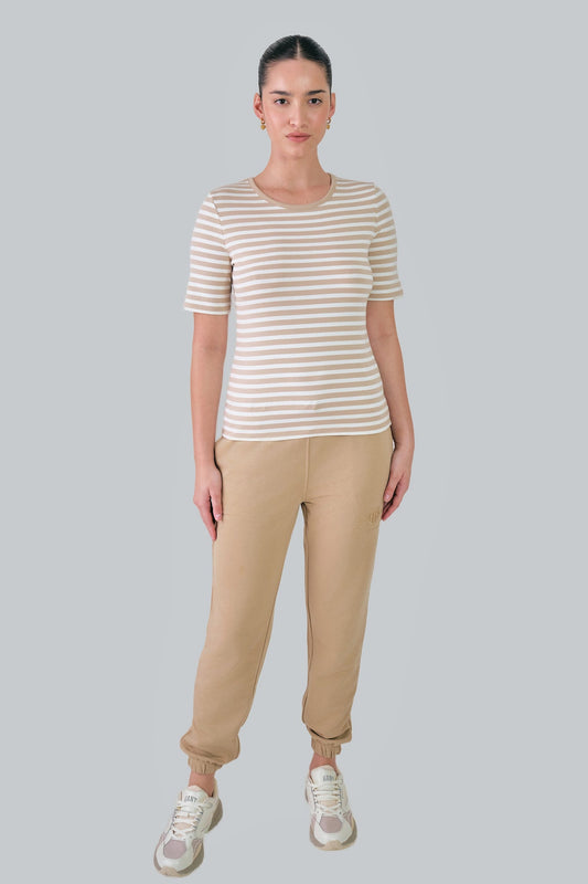 Slim Striped 1X1 Ribbed T-Shirt Dry Sand / M