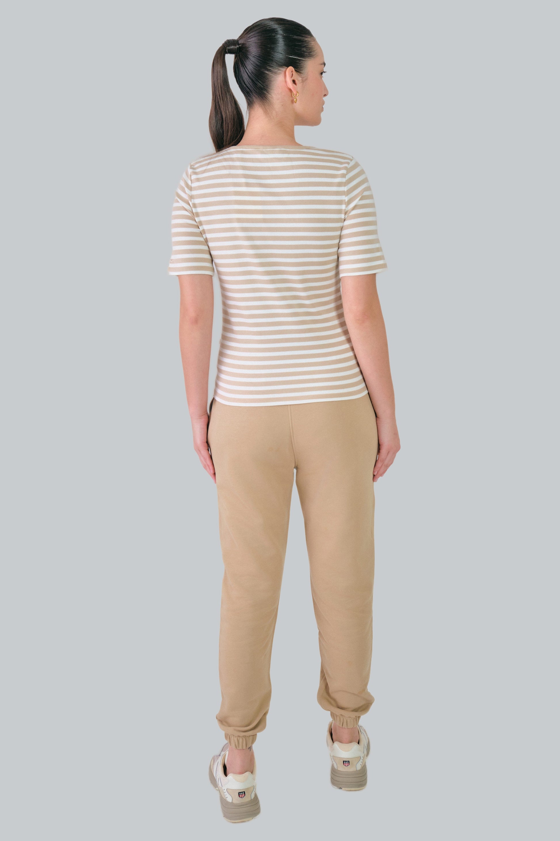 Slim Striped 1X1 Ribbed T-Shirt Dry Sand / M