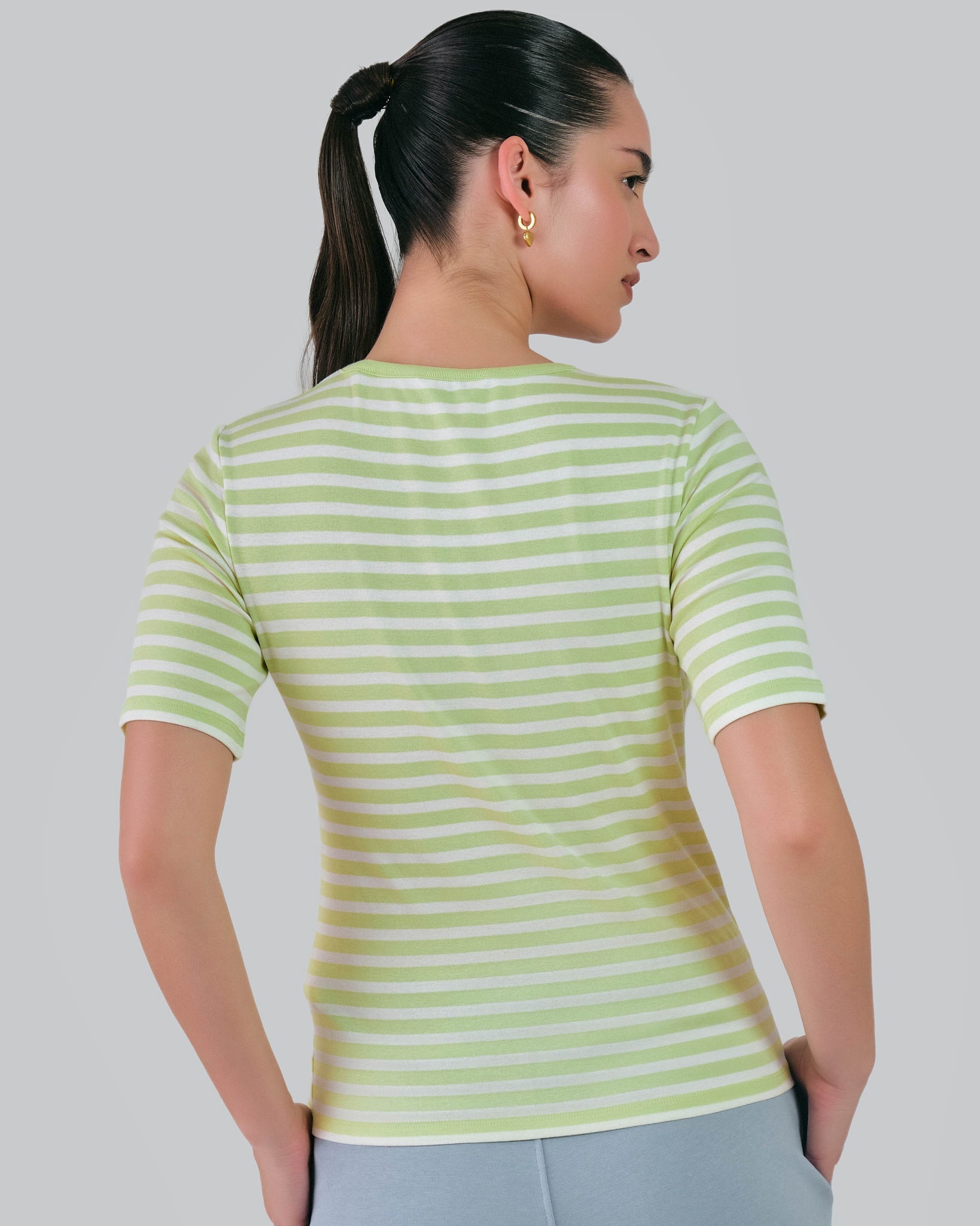 Slim Striped 1X1 Ribbed T-Shirt Pastel Lime / M