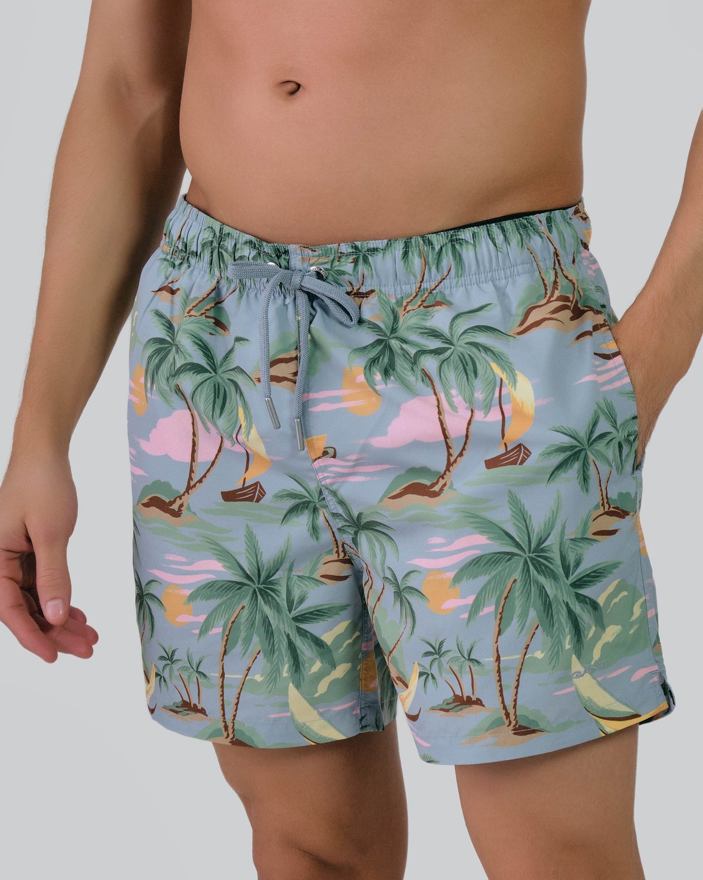 Hawaii Print Swim Shorts Dove Blue / M