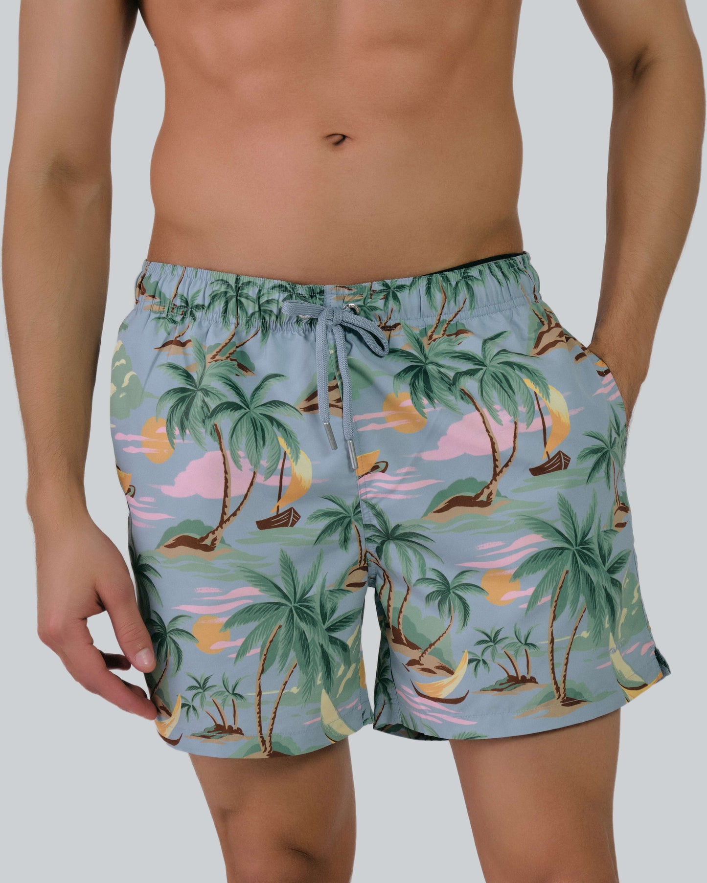 Hawaii Print Swim Shorts Dove Blue / M