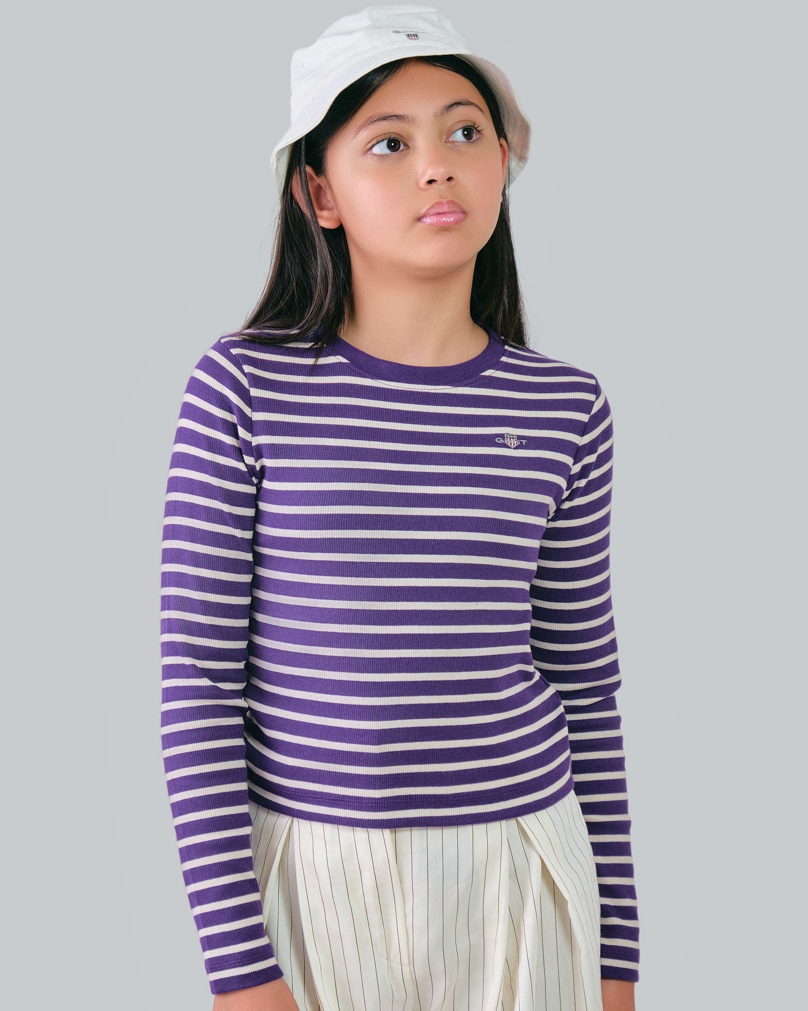 Teen Girls Shield Striped Rib Top Pansy Purple / 146/152