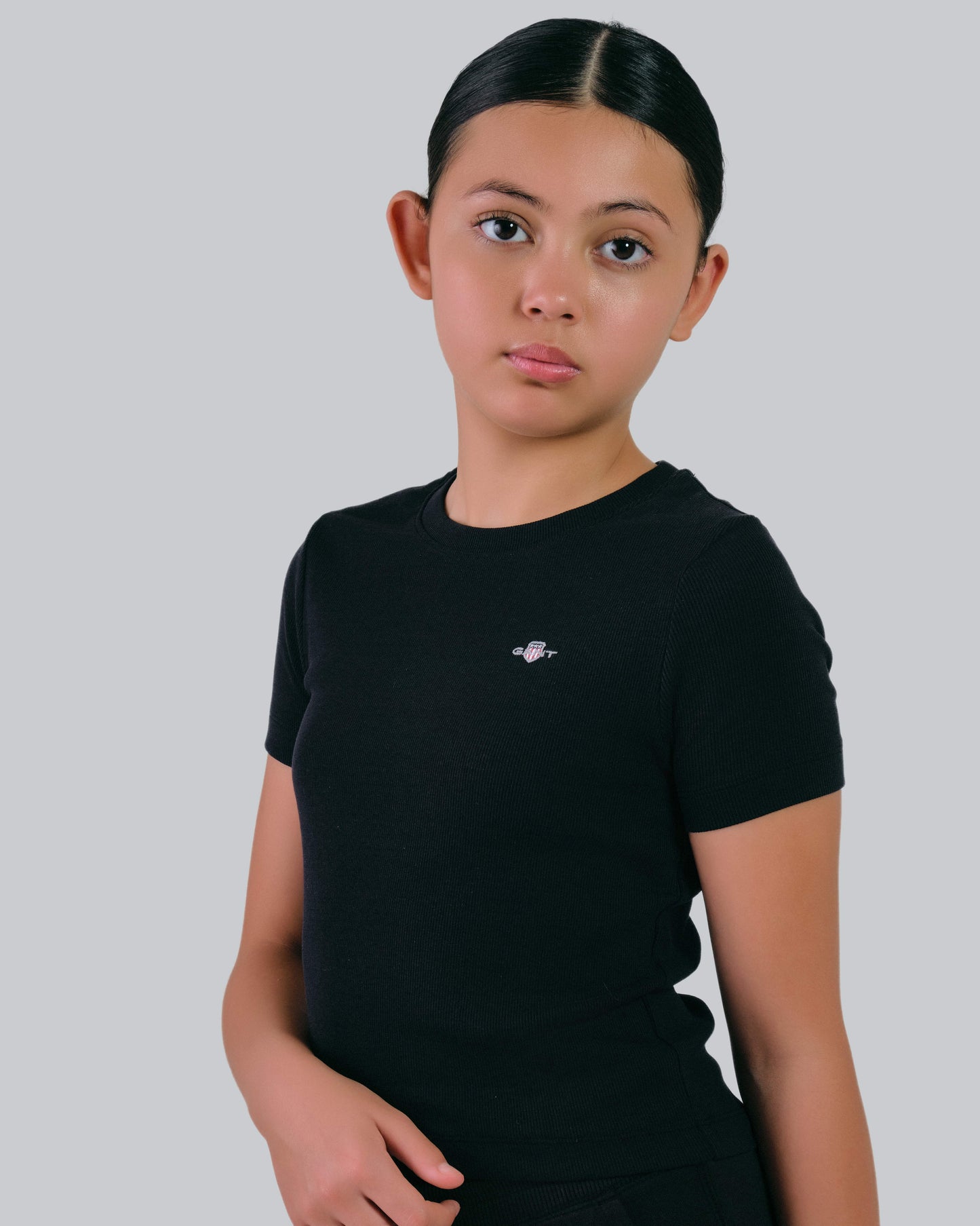 Teen Girls Shield Ribbed T-Shirt Black / 146/152