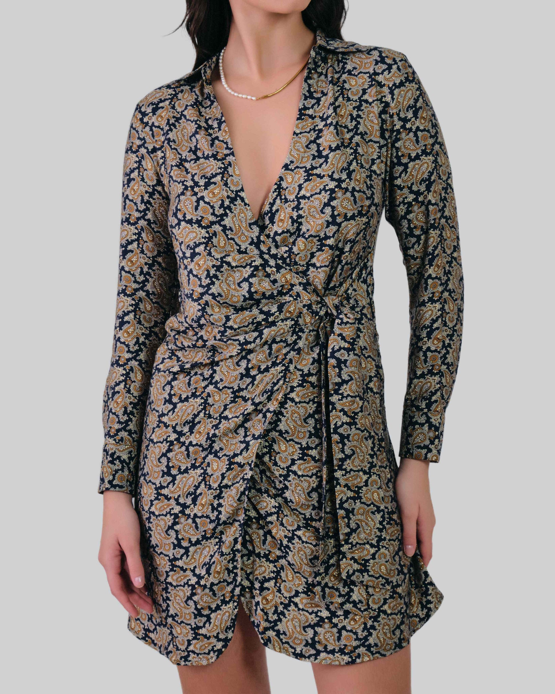 Paisley Wrap Shirt Dress Persian Blue / 32