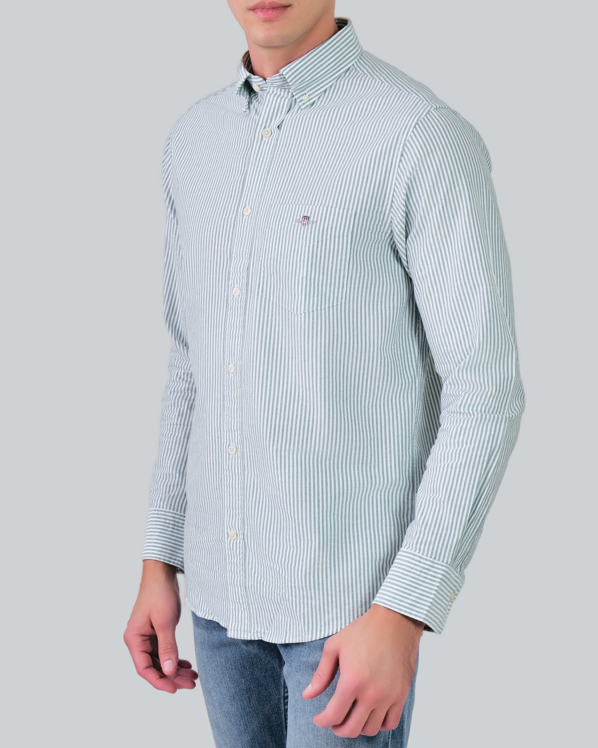 Regular Fit Banker Stripe Classic Oxford Shirt Deep Forest Green / M