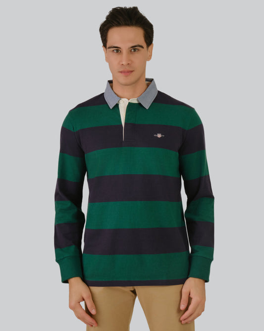 Striped Chambray Heavy Rugby Shirt Deep Forest Green / M