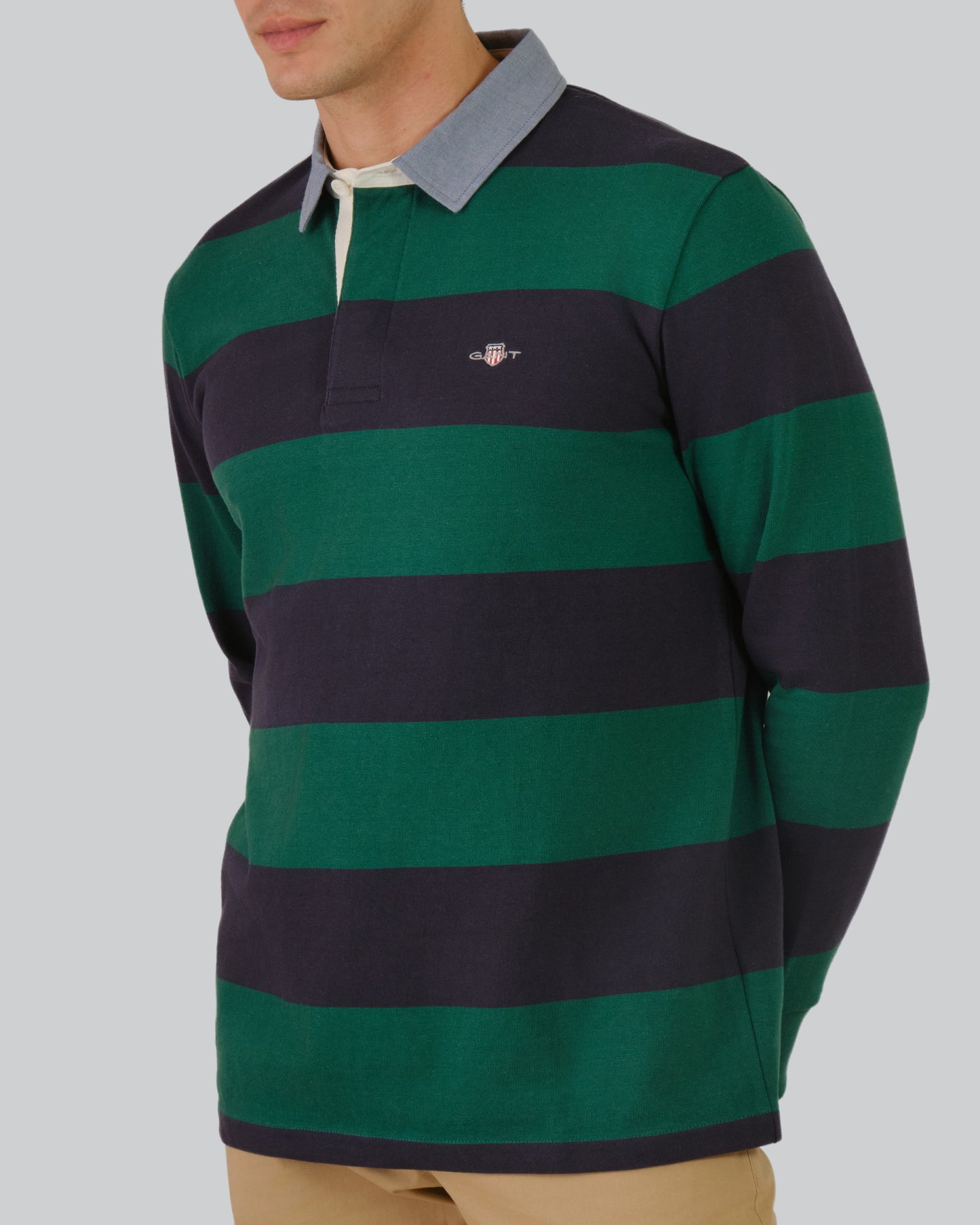 Striped Chambray Heavy Rugby Shirt Deep Forest Green / M