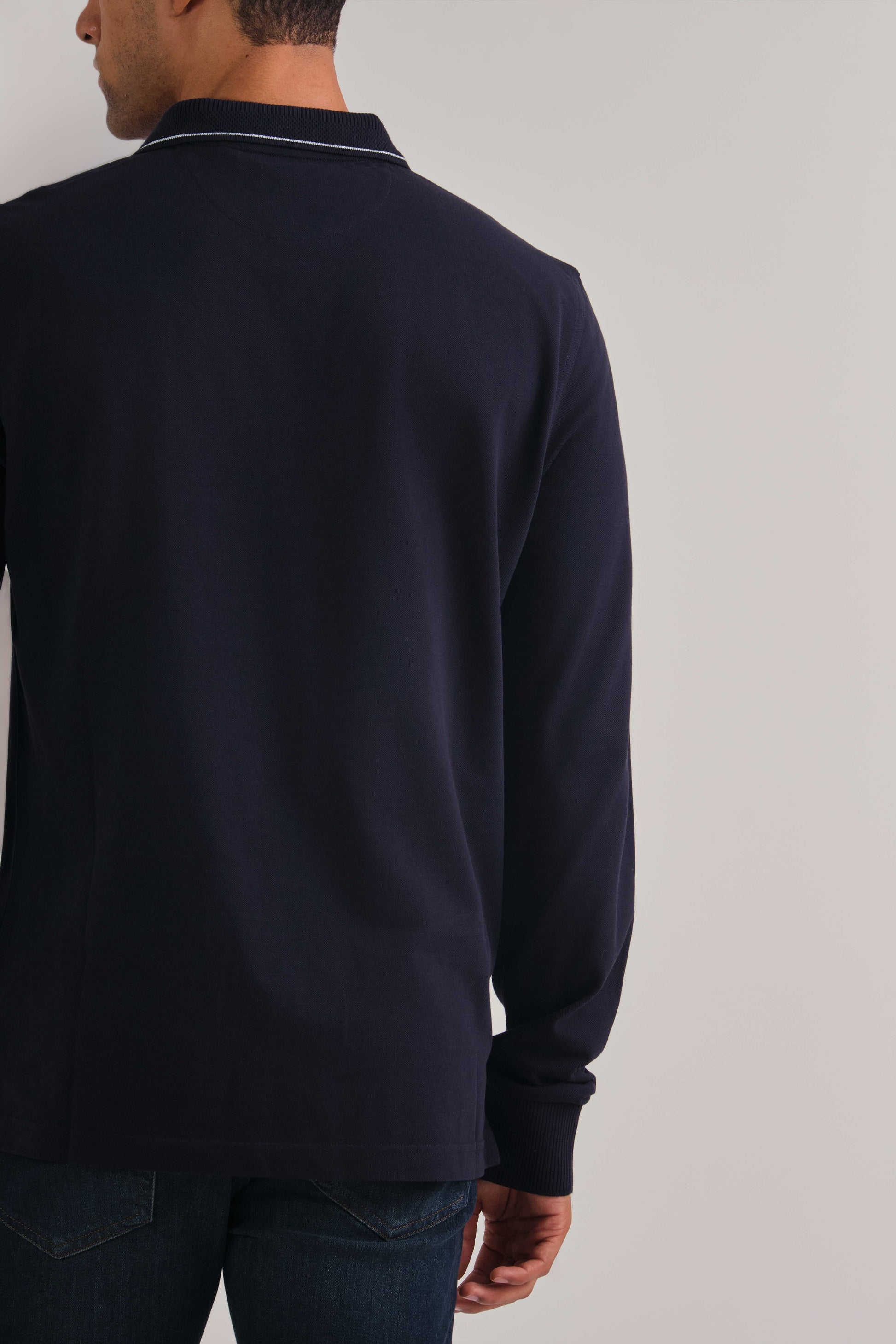 Textured Collar Long Sleeve Polo Shirt Evening Blue / M