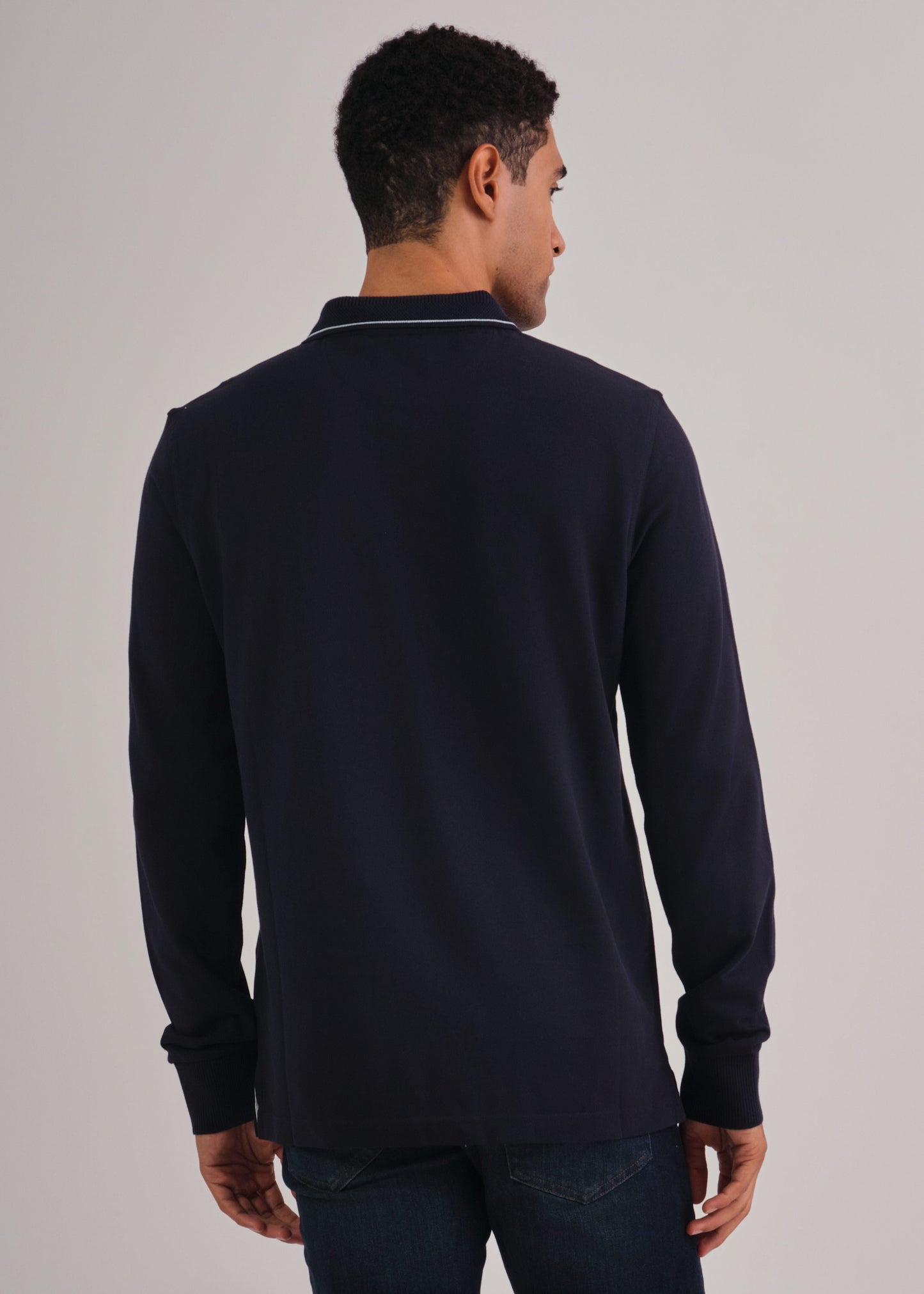 Textured Collar Long Sleeve Polo Shirt Evening Blue / M