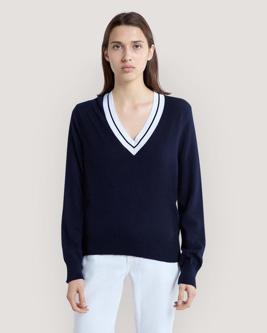 CONTRAST V-NECK Blue / M