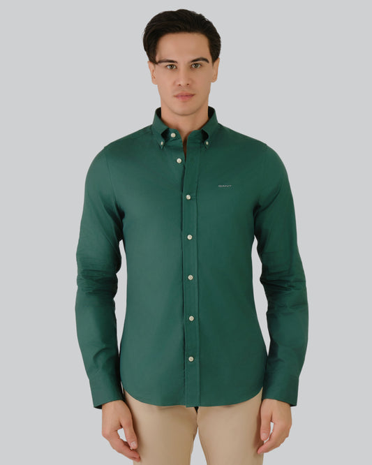 Gant Slim Fit Pinpoint Oxford Shirt Tartan Green / M