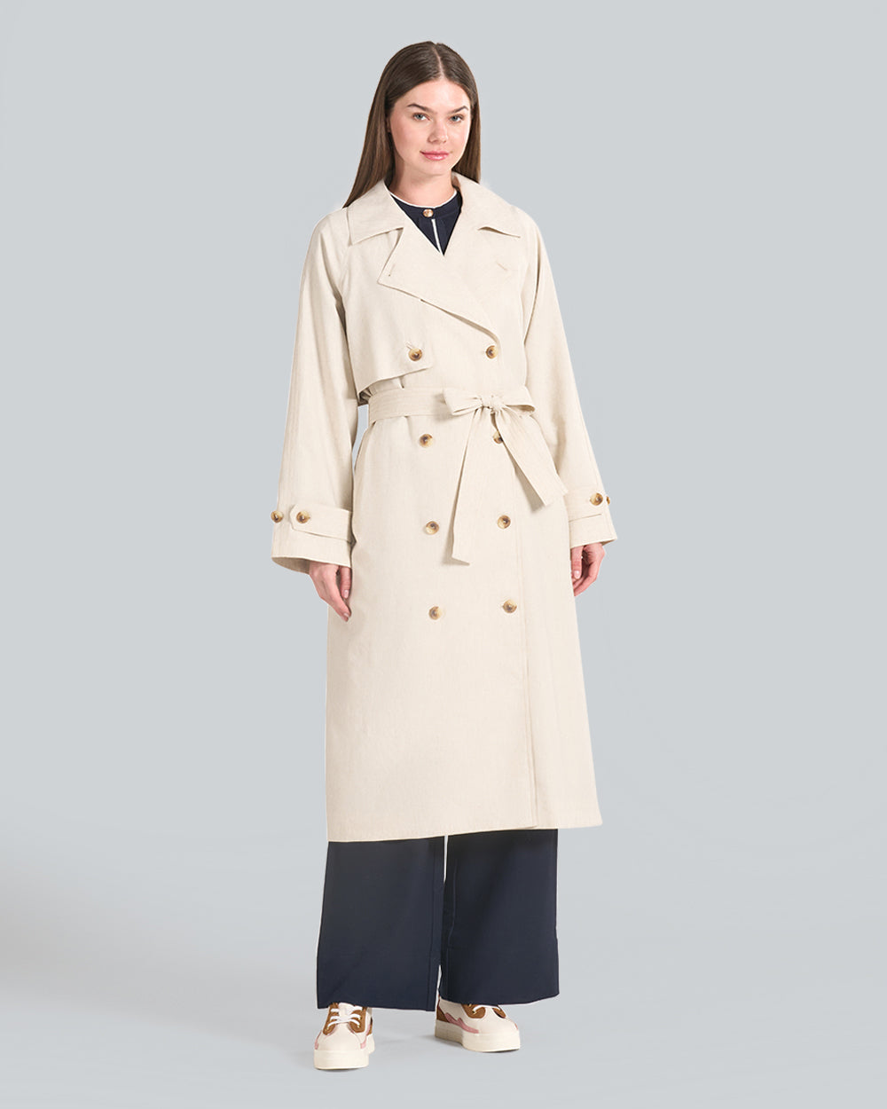 Linen Blend Trench Coat Soft Oat / M