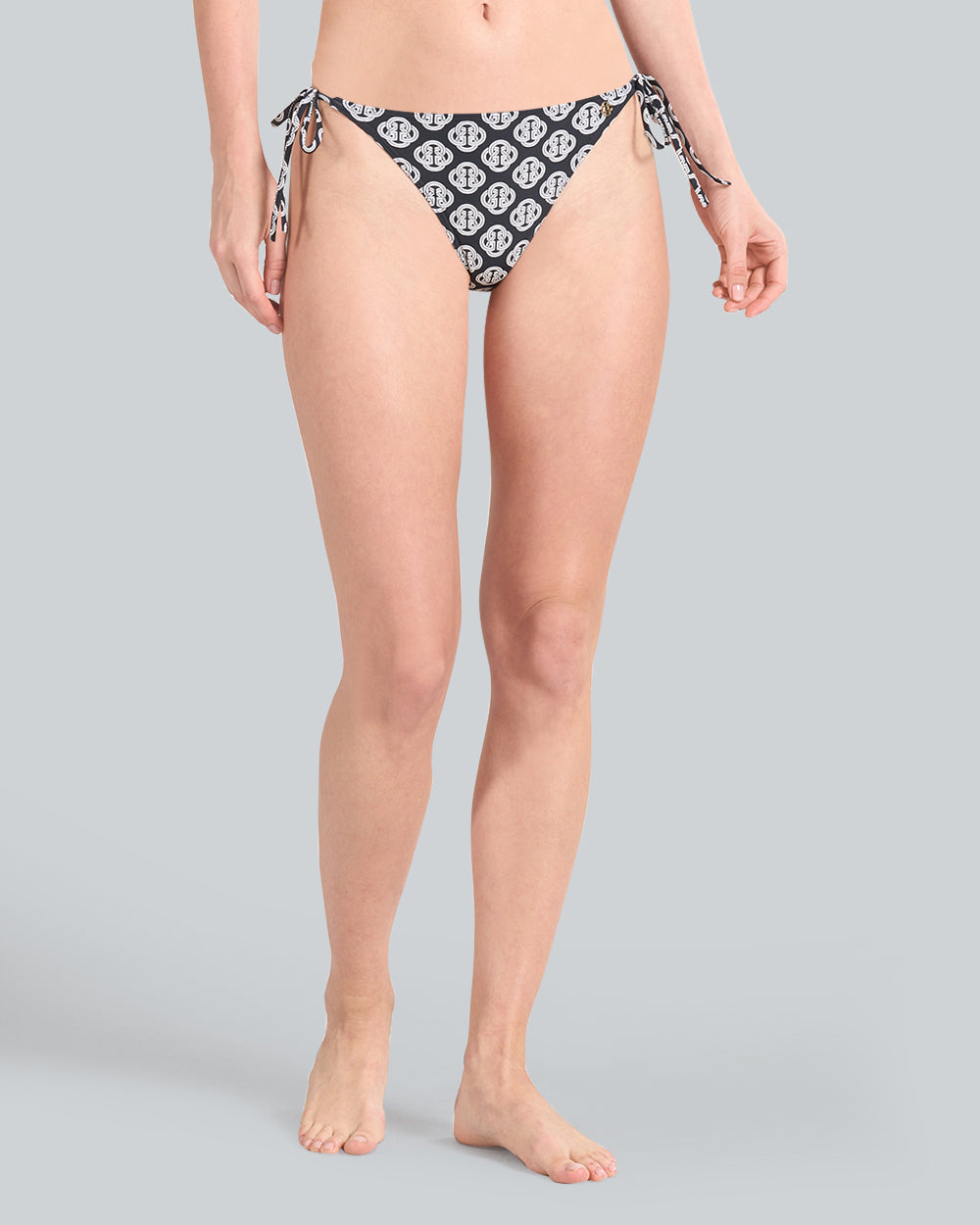 Monogram Print  Tie Bikini Bottoms Black / M