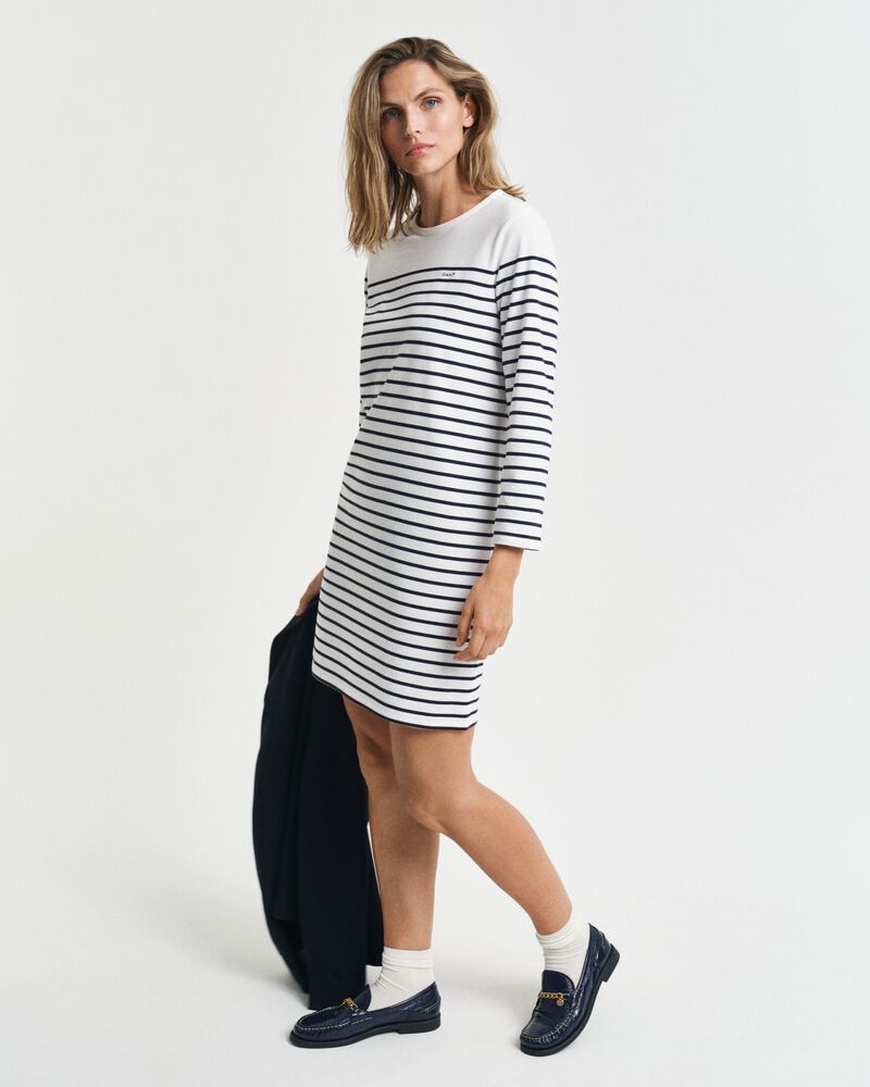 Breton Crew Neck Dress White / S