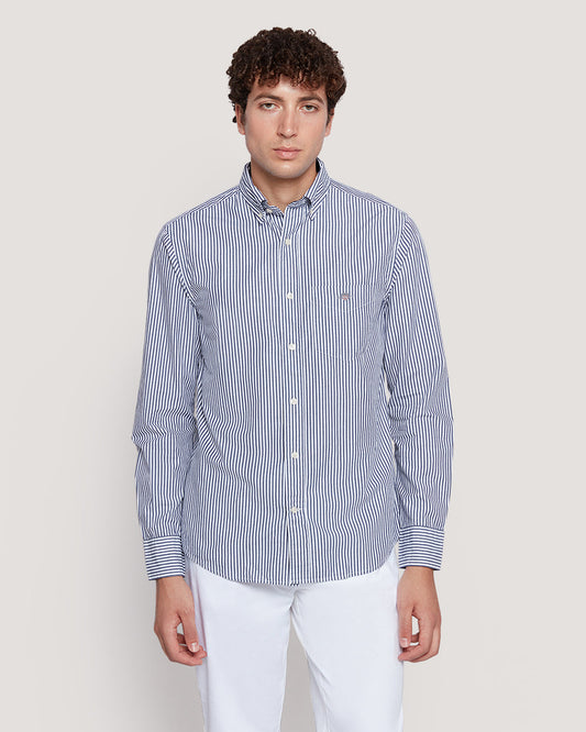 Men’S Regular Fit Poplin Banker Stripe Shirt