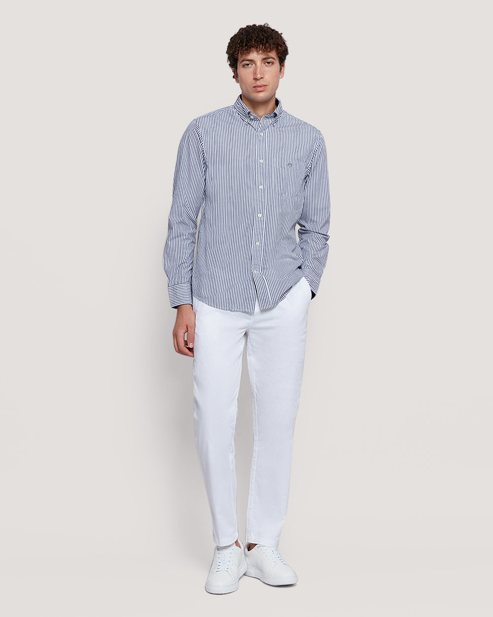 Men’S Regular Fit Poplin Banker Stripe Shirt