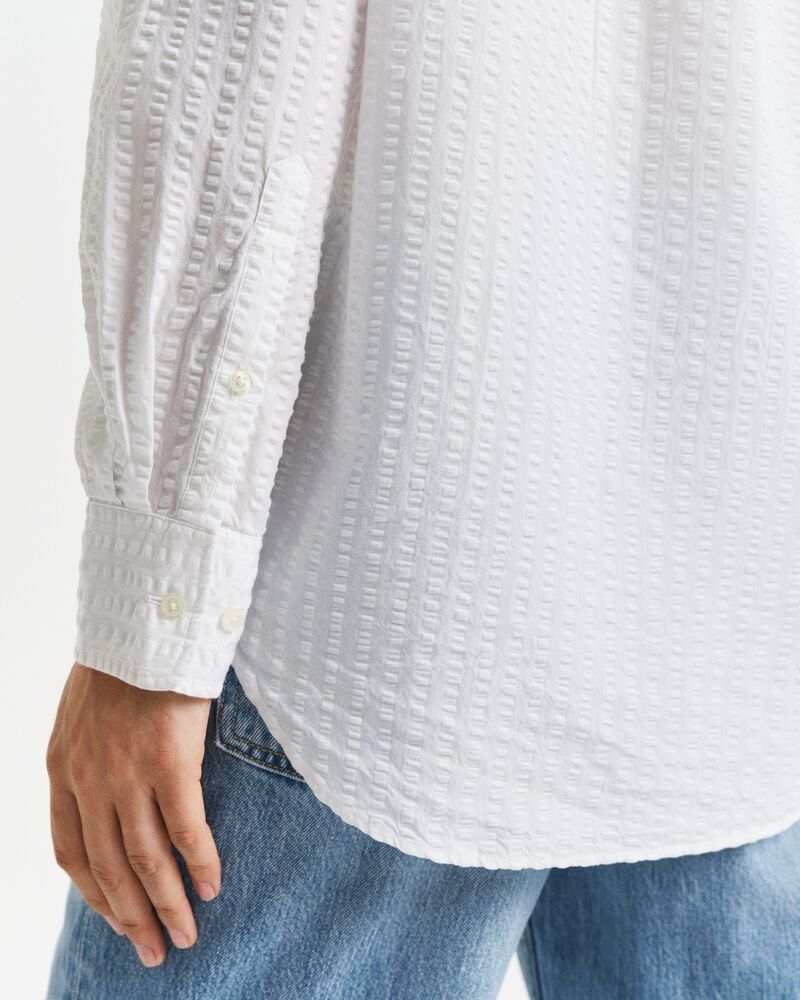 Relaxed Fit Tonal Striped Seersucker Shirt White / 32