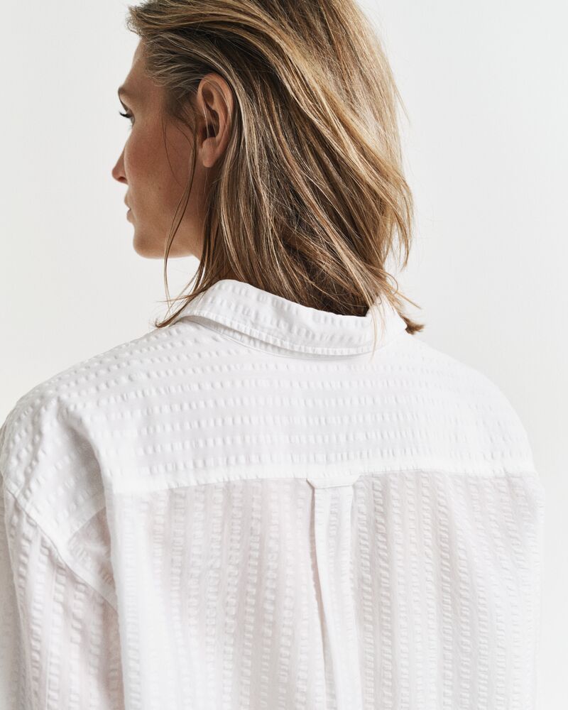 Relaxed Fit Tonal Striped Seersucker Shirt White / 32