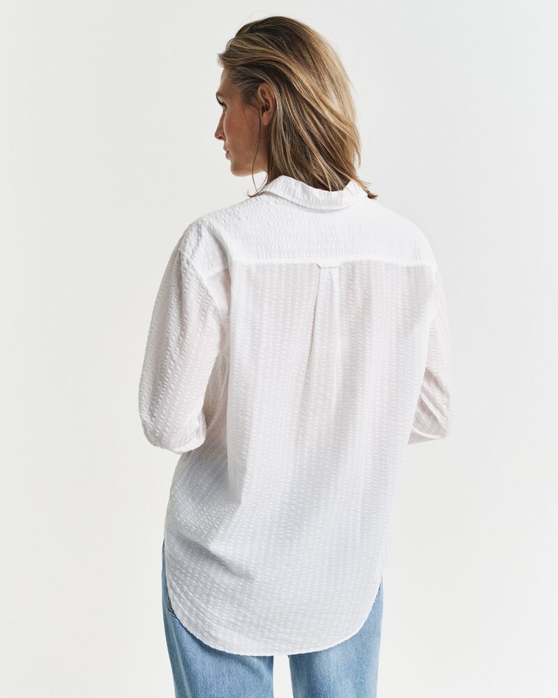 Relaxed Fit Tonal Striped Seersucker Shirt White / 32