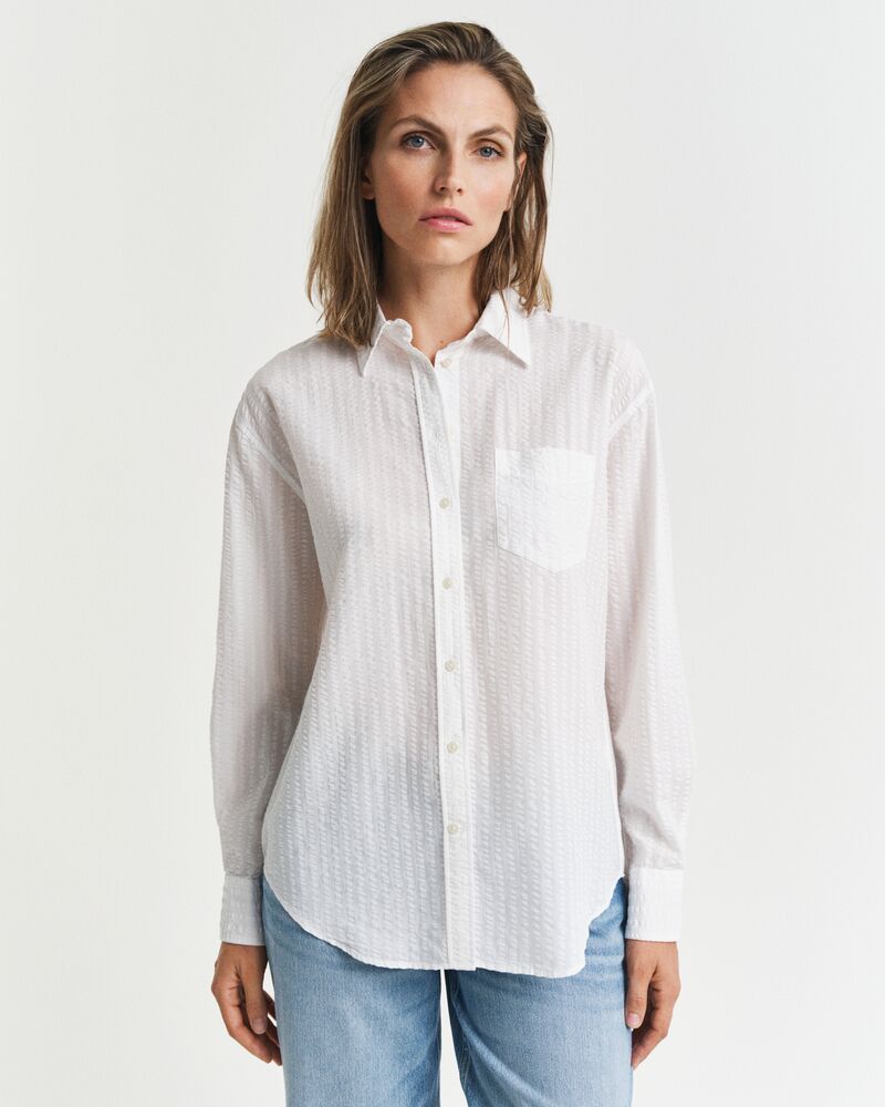 Relaxed Fit Tonal Striped Seersucker Shirt White / 32