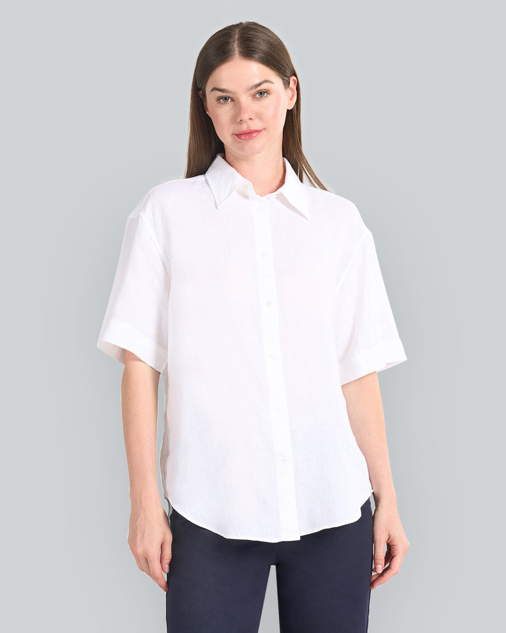 Relaxed Fit Linen Short Sleeve Shirt White / 34