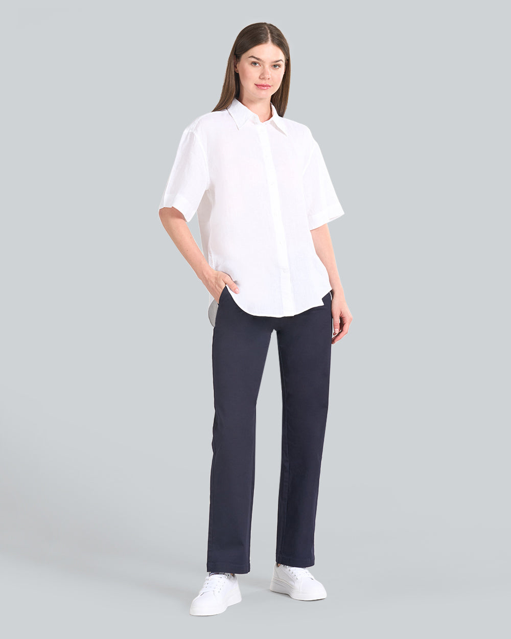 Relaxed Fit Linen Short Sleeve Shirt White / 34