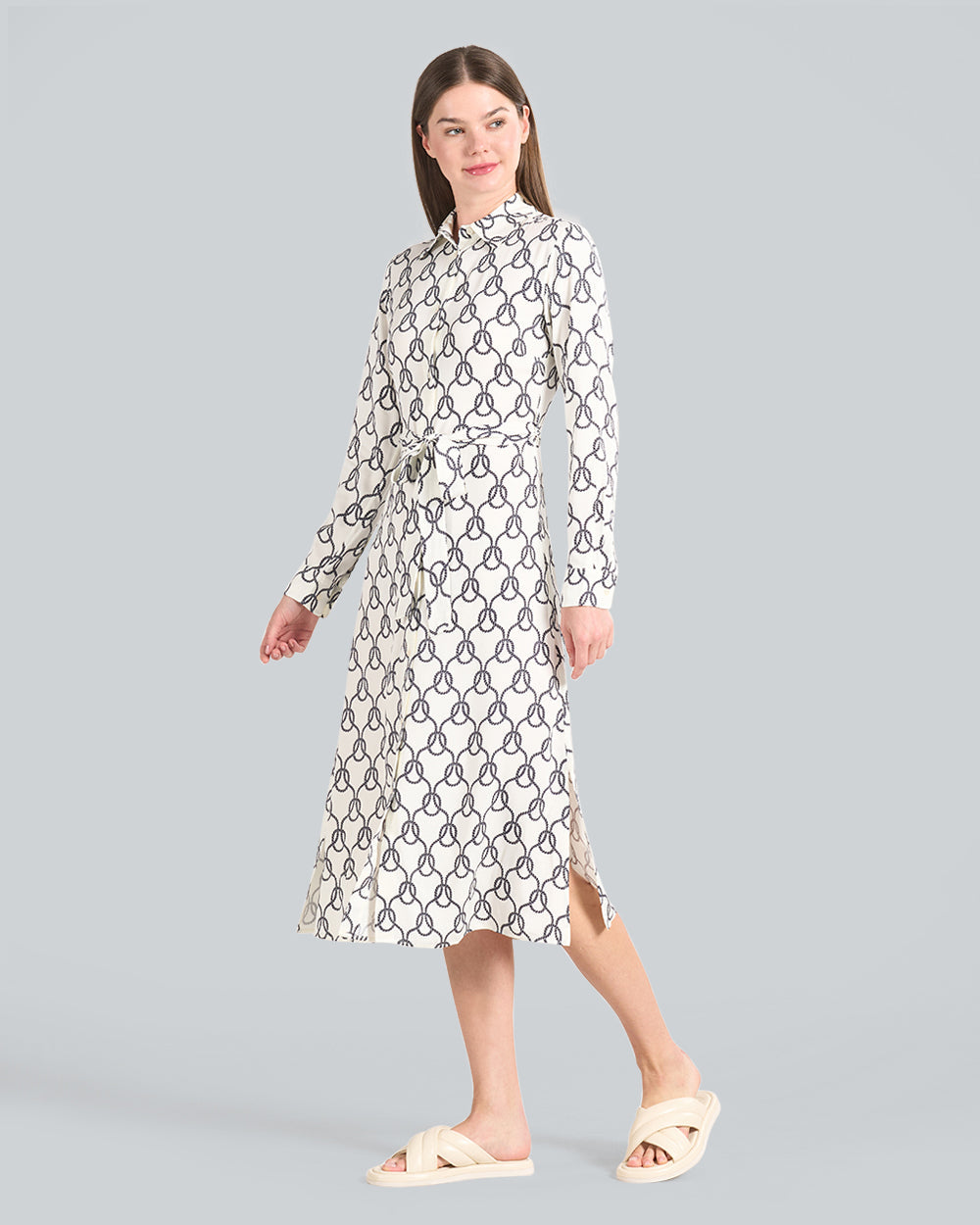 Rope Print Shirt Dress Cream / 32