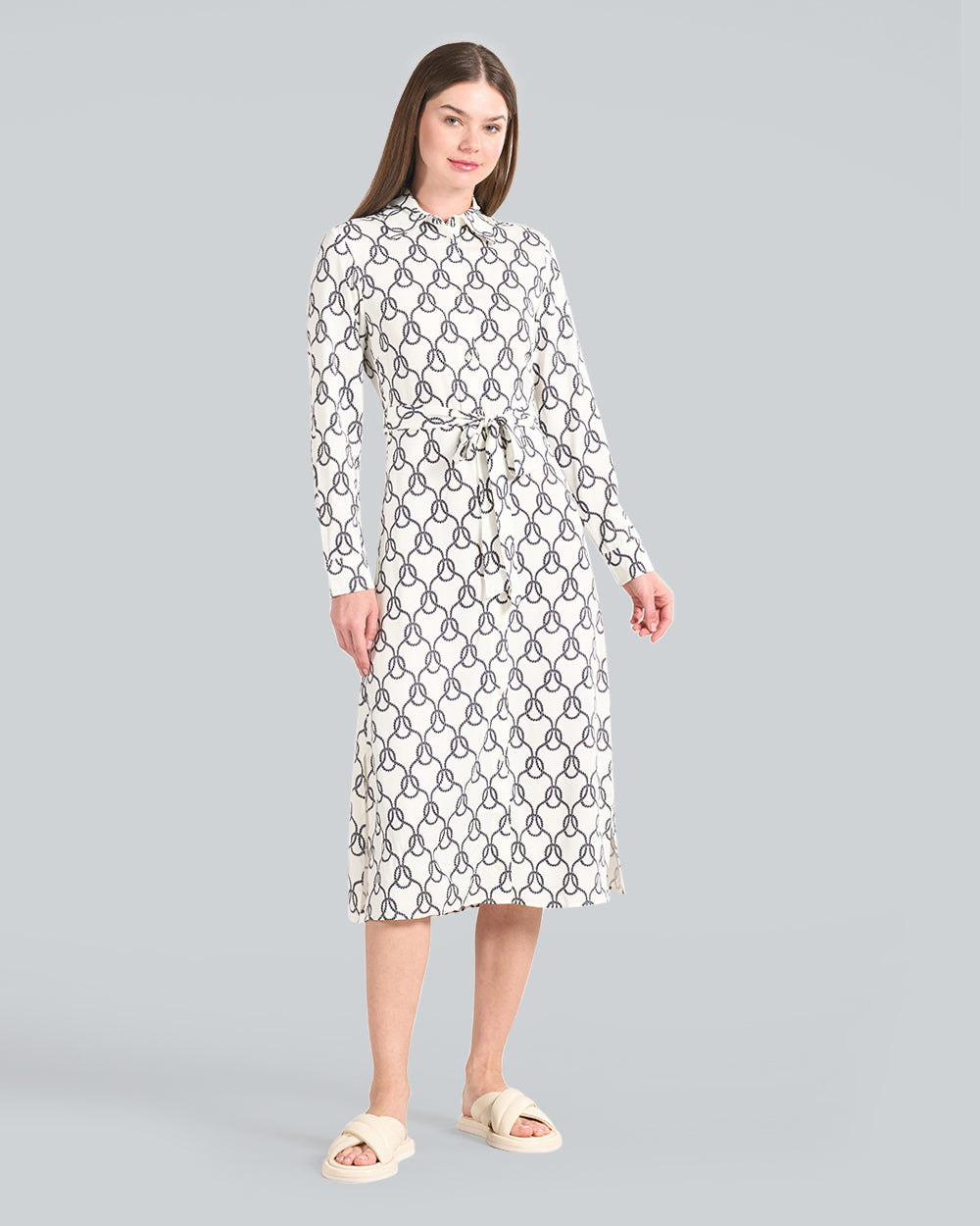 Rope Print Shirt Dress Cream / 32