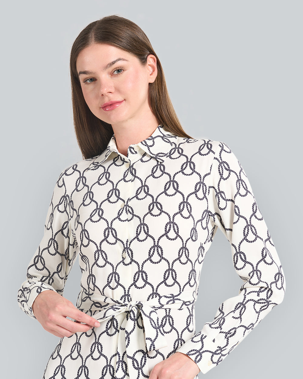 Rope Print Shirt Dress Cream / 32