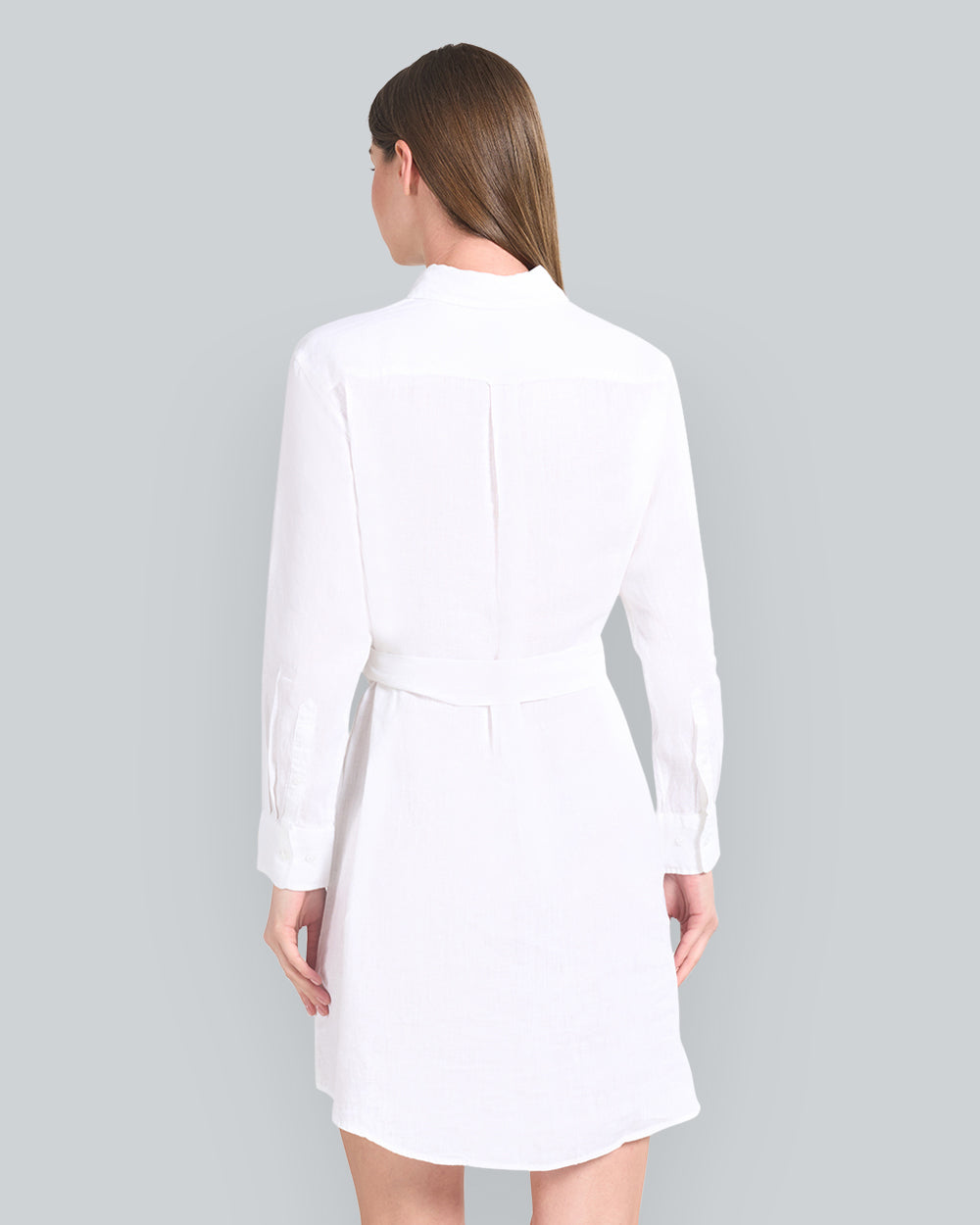 Belted Linen Shirt Dress White / 34