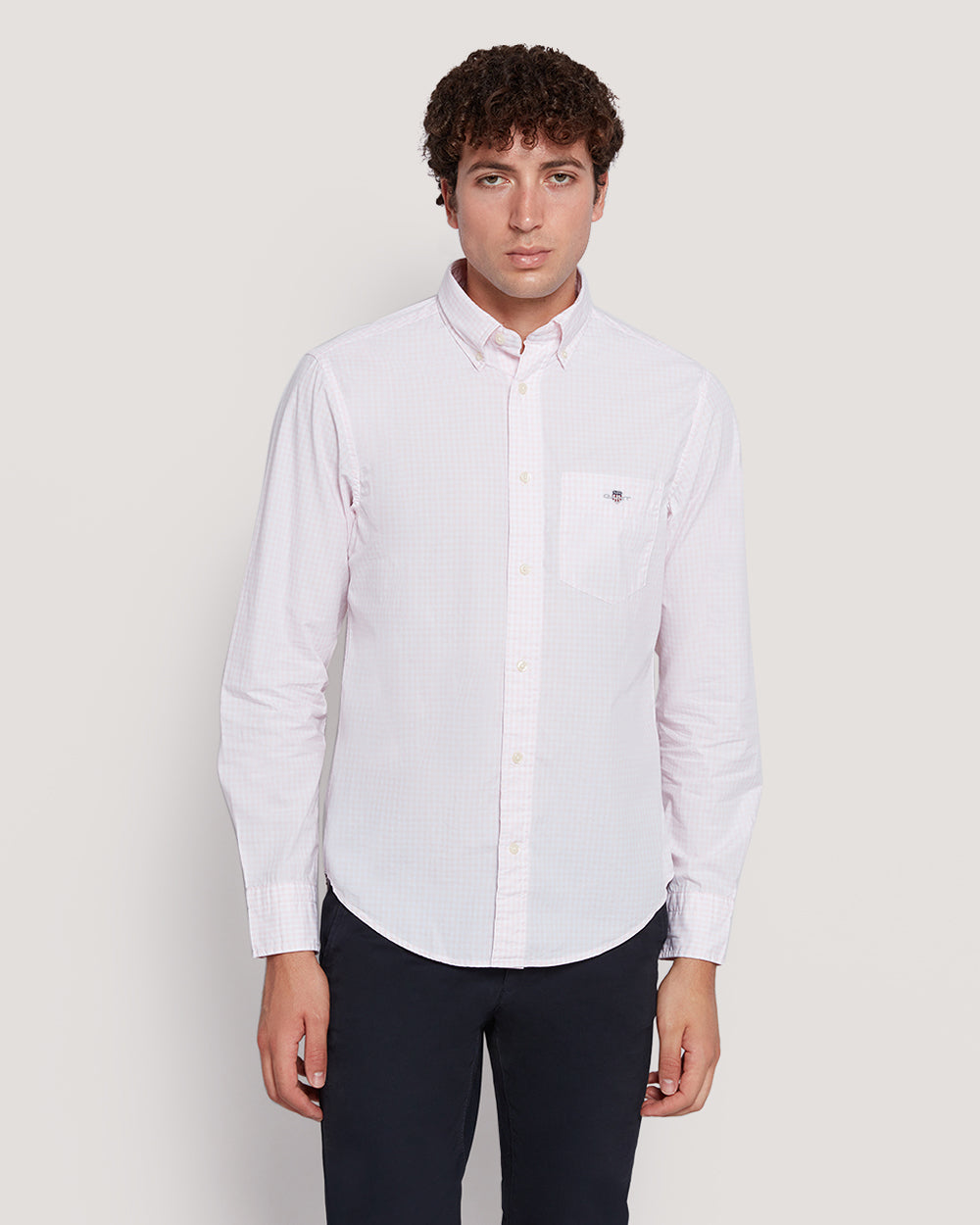 Men’S Regular Fit Gingham Check Poplin Cotton Shirt