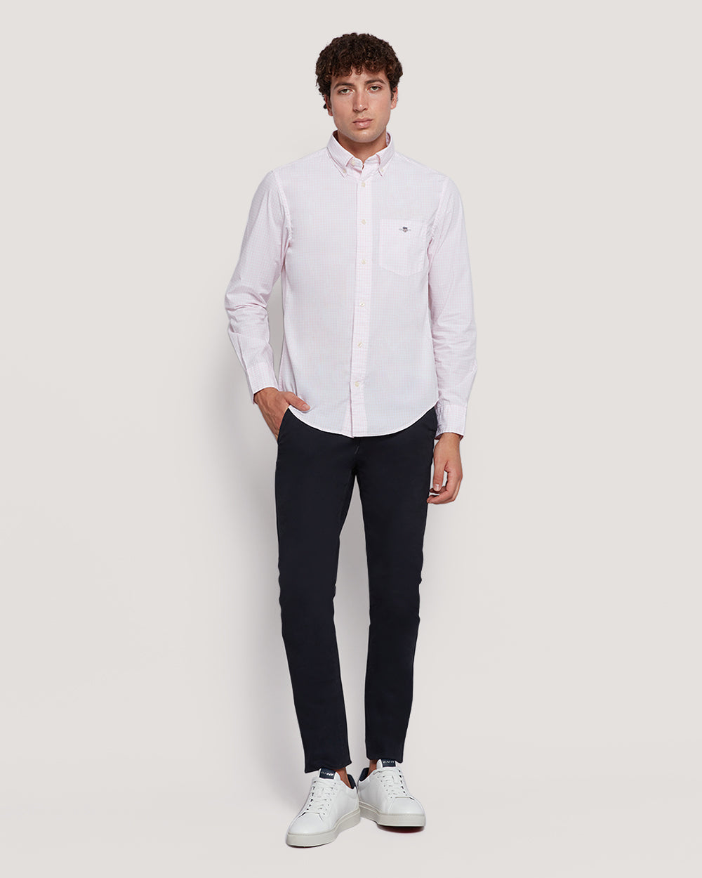 Men’S Regular Fit Gingham Check Poplin Cotton Shirt