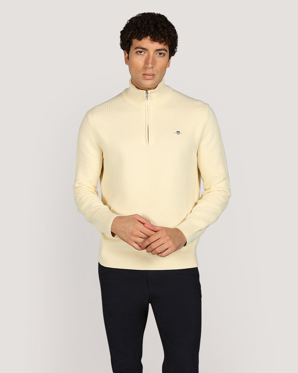 Gant Menswear Textured Cotton Half Zip Sweater