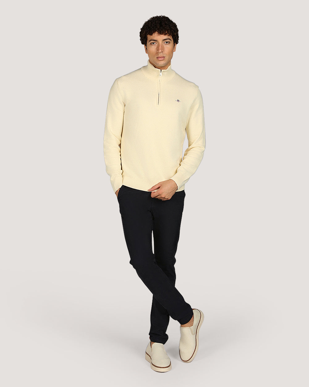 Gant Menswear Textured Cotton Half Zip Sweater