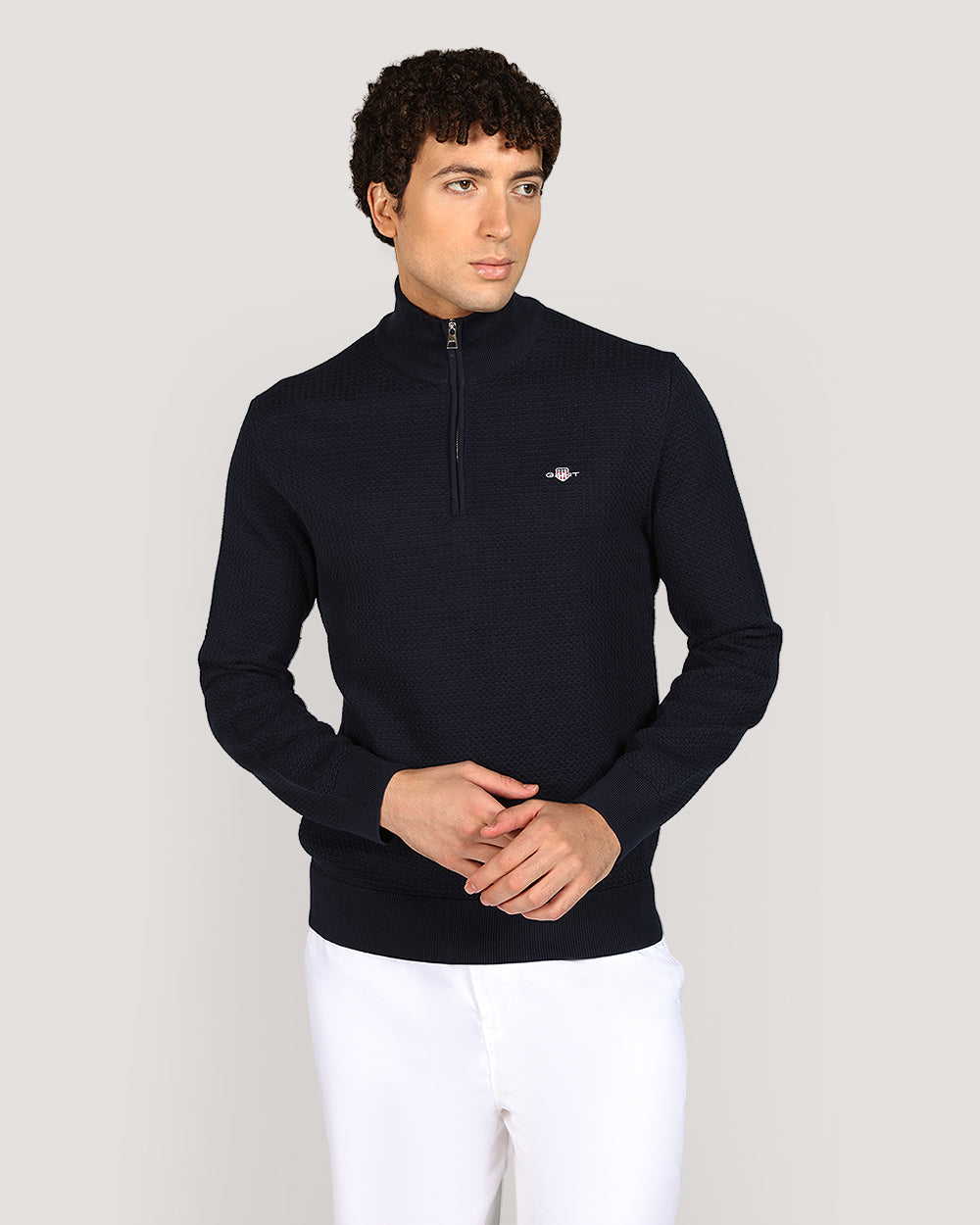 Gant Menswear Textured Cotton Half Zip Sweater