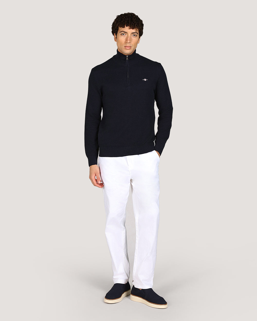 Gant Menswear Textured Cotton Half Zip Sweater