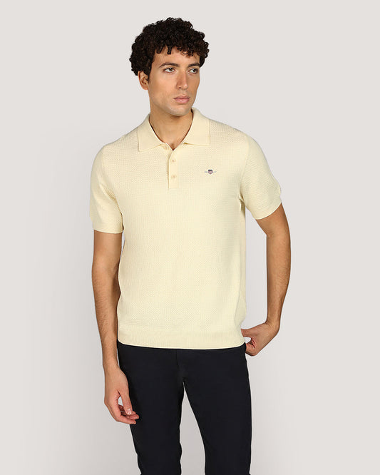 Gant Menswear Textured Cotton Short Sleeve Polo Sweater