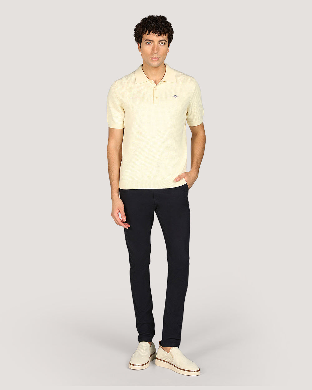 Gant Menswear Textured Cotton Short Sleeve Polo Sweater
