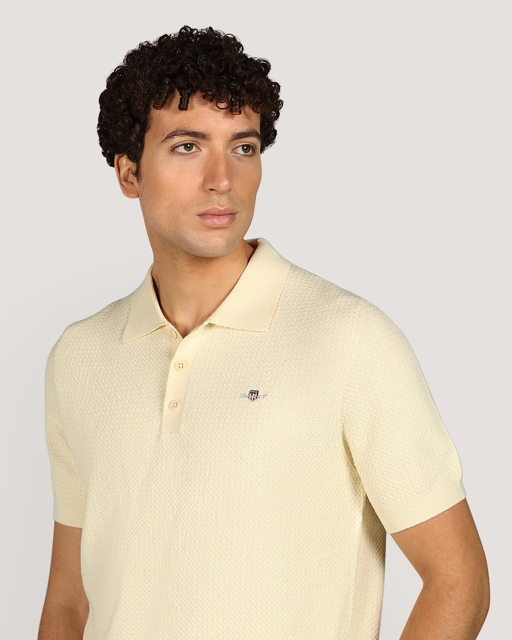 Gant Menswear Textured Cotton Short Sleeve Polo Sweater