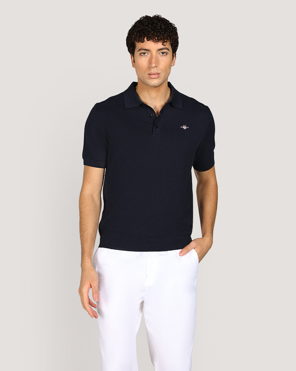 Gant Menswear Textured Cotton Short Sleeve Polo Sweater