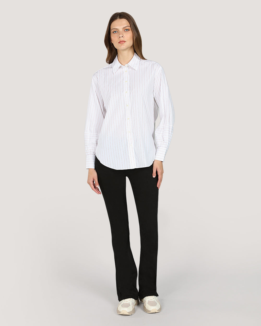 Relaxed Striped Volume Sleeve Shirt For Women