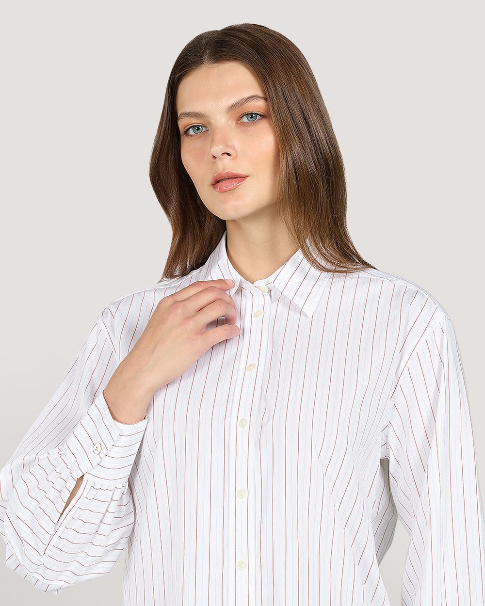 Relaxed Striped Volume Sleeve Shirt For Women