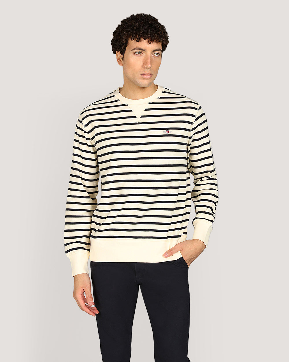 Gant Striped Waffle Crew Neck Sweatshirt For Men