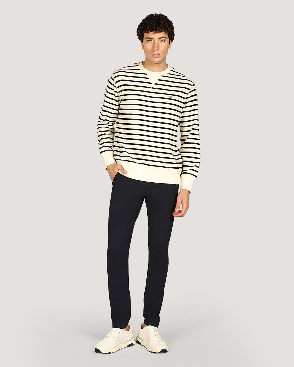 Gant Striped Waffle Crew Neck Sweatshirt For Men