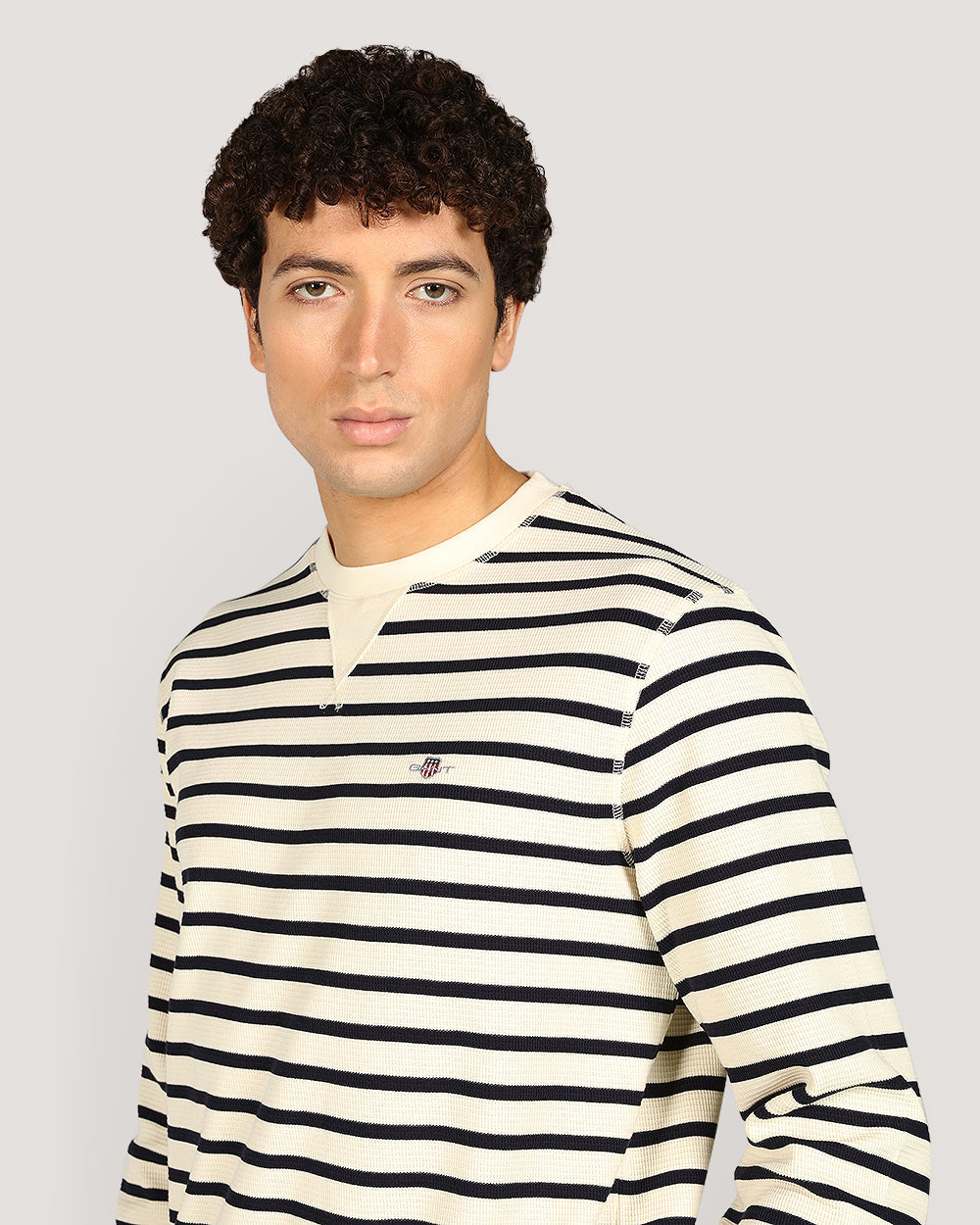 Gant Striped Waffle Crew Neck Sweatshirt For Men